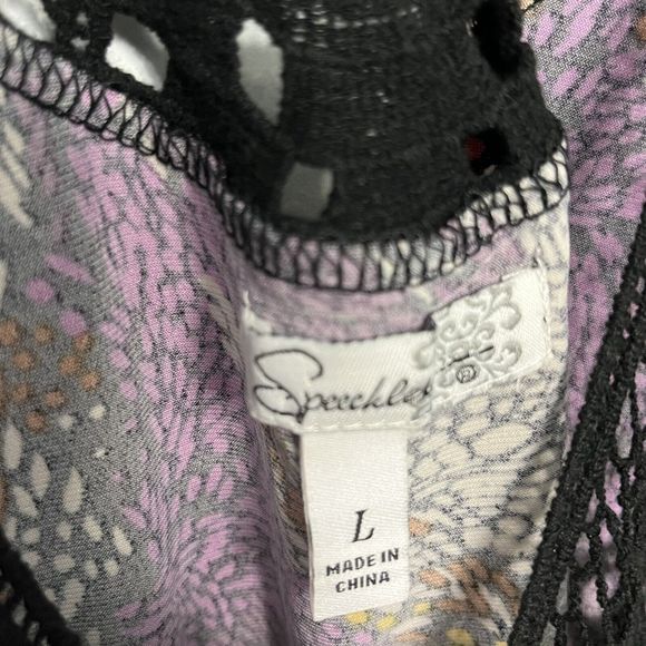 Speechless Womens Tank Top Sleeveless Crochet Purple Black Boho Print Large VGC - Picture 6 of 9